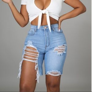 On The Go Denim Distress Shorts
